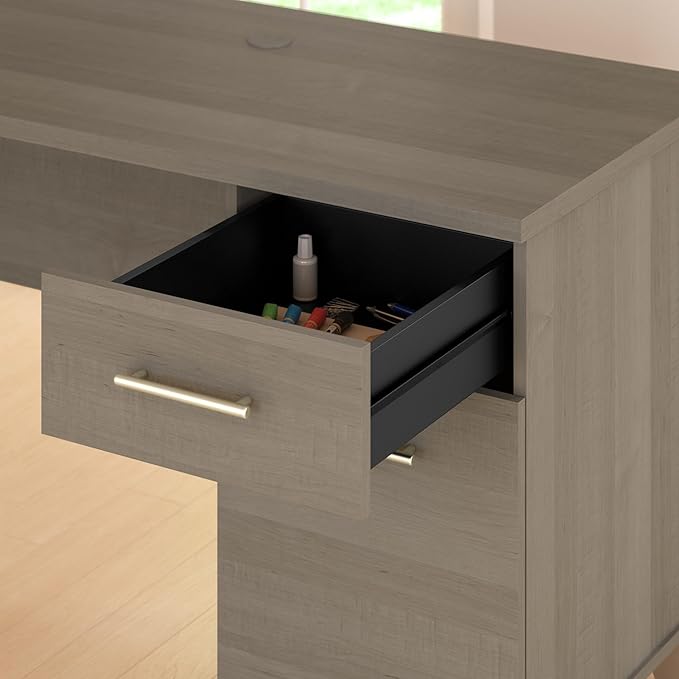 Bush Home 60-inch Home Office Desk with Drawers Large Computer Table with Storage Transitional Style Somerset Collection Ash Gray