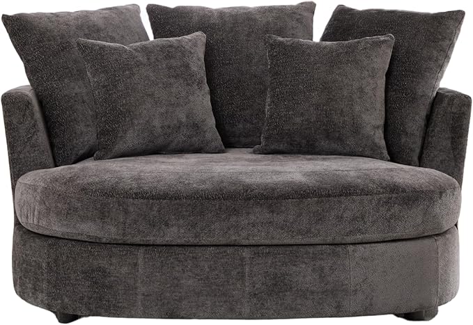 54.9''W Oversized Accent Barrel Chair Chenille Upholstered Comfy Couch Sofa with 5 Pillows for Living Room Apartment Bedroom (Grey).