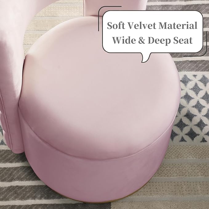 Swivel Chair with Storage for Living Room Round Velvet Vanity Chair with Tufted Button Back Pillow Included (Pink)