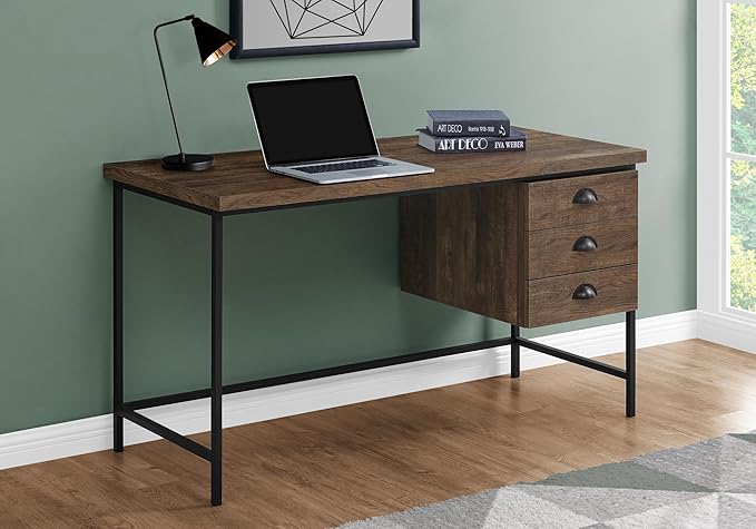 Computer Desk Home Office Laptop Storage Drawers 55 l Work Brown Laminate Black Metal Contemporary Modern