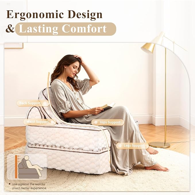 Folding Sofa Bed 3-in-1 Convertible Sleeper Chairs with PillowBack Support Fuzzy Fabric Floor Couch Bed for Adults Boneless Couches Living Room Bedroom ApartmentBeige