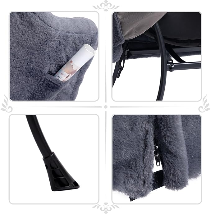 HollyHOME Lazy Chair with Foldable Ottoman Accent Comfy Lounge Armchair and Folding Footrest Stool Leisure Sofa Reading Chair and Footstool for Living Room Bedroom DormFaux Fur Navy Blue