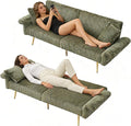 Rovibek Futon Sofa Bed Convertible Futon Couch Bed with Adjustable Backrest 2 Pillows Corduroy Loveseat Futon for Small Spaces Living Room Apartment Office Green