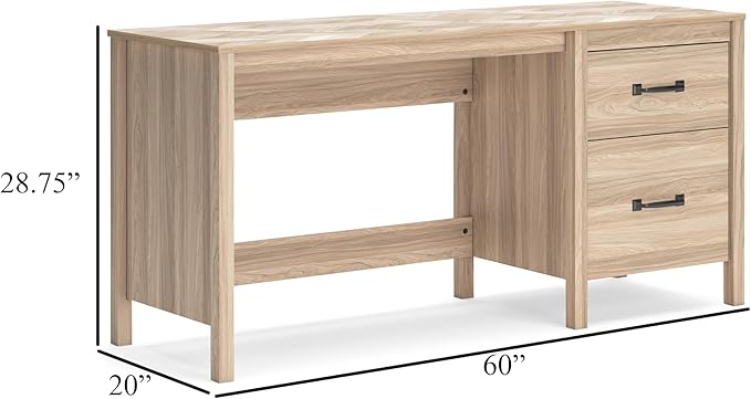 Benjara Bette Home Office Desk 60 Inch Rectangular Top w Side Cabinet Oak Brown and Black