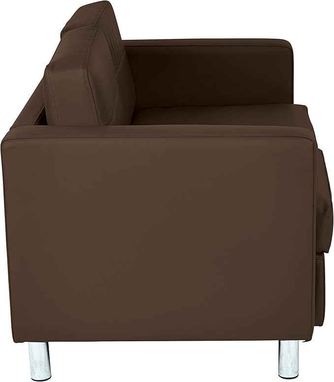 Office Star Pacific Loveseat with Padded Box Spring Seats and Silver Finish Legs Dillon Java Faux Leather