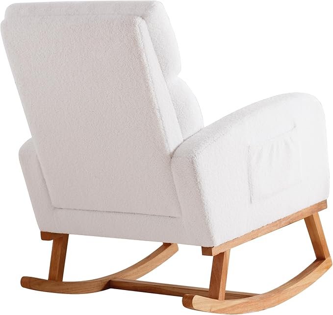 Rocking Chair Nursery with Foot Rest Nursing Rocking Chairs for Mom Nursery Teddy Rocker Glider with High Backrest for Living Room Bedroom White