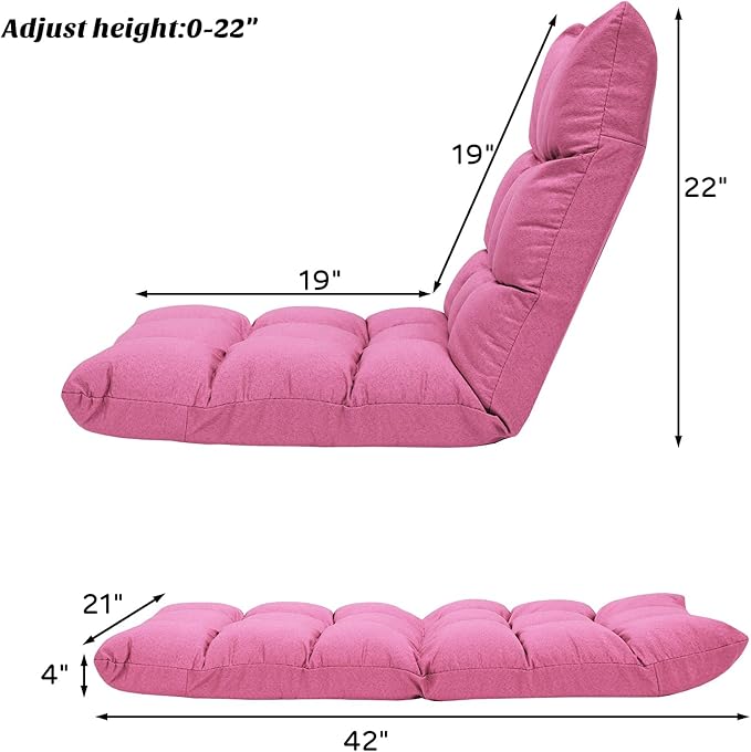 Giantex Adjustable Floor Gaming Sofa Chair 14-Position Cushioned Folding Lazy Recliner High Resilience Sponge Breathable Cotton &amp Linen Fabric Sleeper Bed Couch Recliner with Removable Cover (Pin
