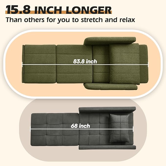 Sleeper Chair 84 Extra Long Convertible Chair Bed Upgraded 3-in-1 to 4-in-1 Pull Out Chair &amp Single Sofa Bed for Adult Sleeping Chair for Living Room Small Space (Modern Green)