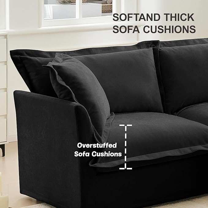120 Inch 3-Seater Oversized Sectional Sofa with 1 Ottoman - Wide Deep Seat Removable Washable Chenille Fabric for Living RoomBlack