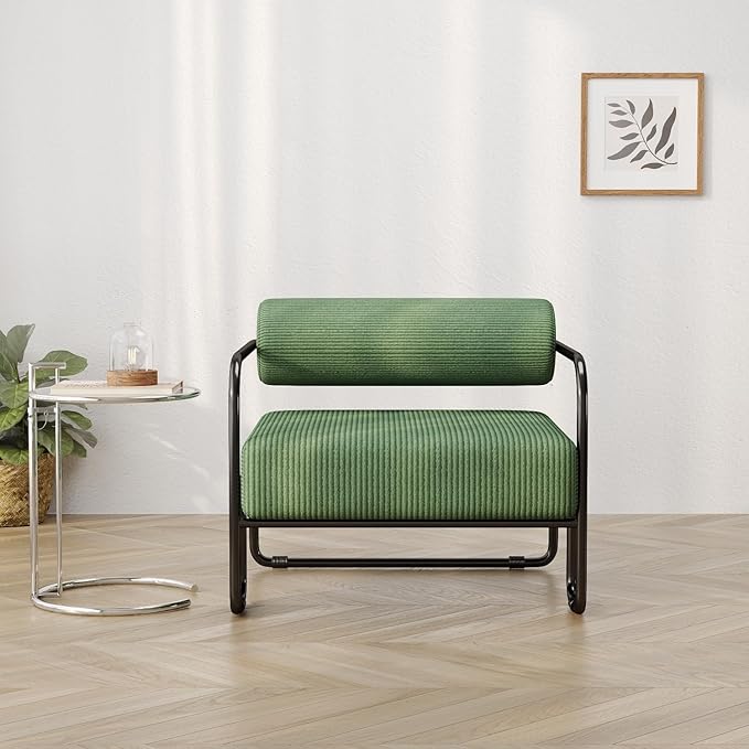 Living Room Iron Sofa Chair Cozy Reading Nook Chair Patio Lounge Chair (Dark Green)