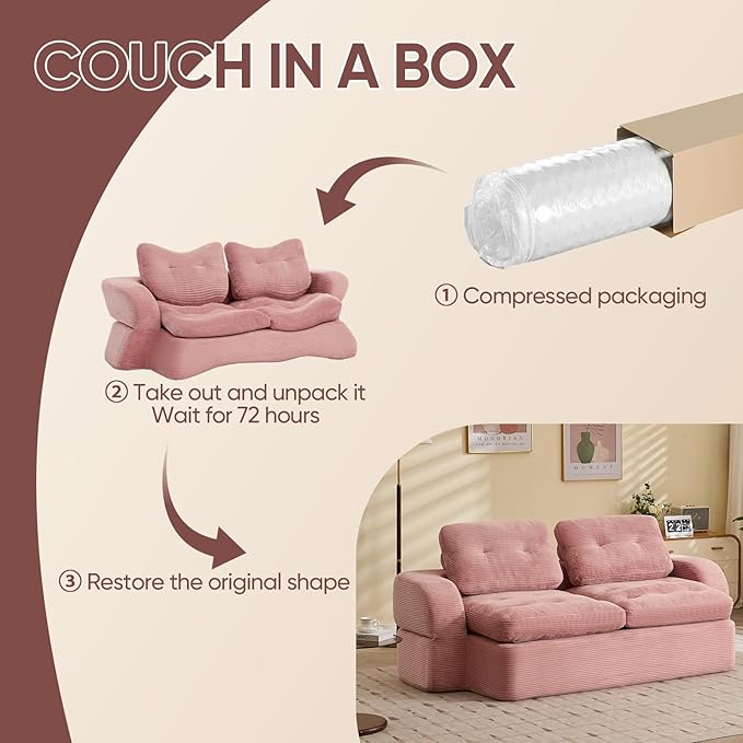 Sofa Bed Couch Convertible Futon Sofa Bed Foldable Boneless Couch No Assembly Love Seat Mattress Sleeper for Living Room Bedroom Apartment Pink