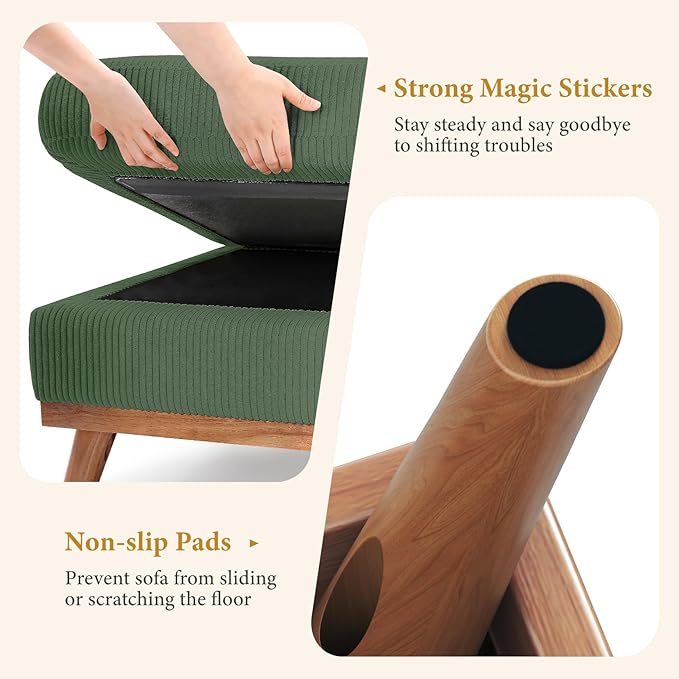 Vesgantti Large Ottoman for Modular Sofa 29.5 Corduroy Pouf Ottoman with Spring Cushion Rectangle Foot Rest for Couch Entrance Footstool with Wood Legs Footstool for Living Room Bedroom Green