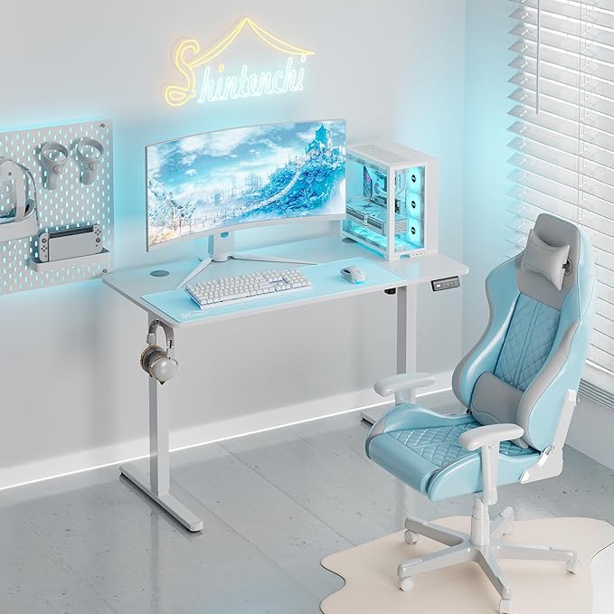 Shintenchi Standing Desk Height Adjustable Electric Sit Stand up Desk Ergonomic Rising Computer Table 40x24 Inch Modern Lift Gaming Desk Workstation for Home Office White