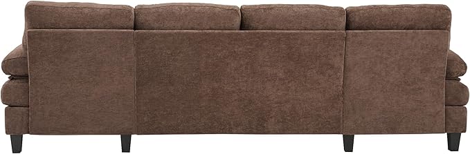 103.5 U-Shaped Sectional Sofa Modern Chenille Fabric Couch with Dual Chaise Lounges Side Storage Pockets and Armrest Pillows for Living Room (Brown//16)