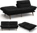 Amada 66 Convertible Futon Sofa Bed Corduroy Folding Futon Set with Adjustable Backrest &ampArmrests Recliner Lounge for Living Room Apartment or Office Solid Wood Frame Loveseat Sofa - Black