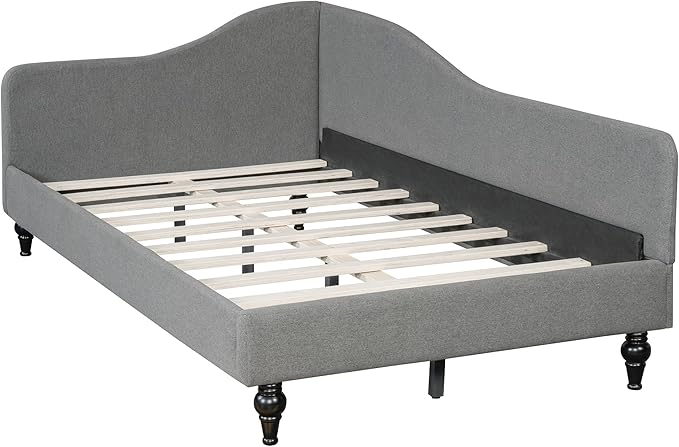 Merax Twin Size Bed Frame Daybed L-Shaped Linen Corner Sofa with Solid Wood Legs for Living Room &amp Guest Room No Box Spring Needed Grey