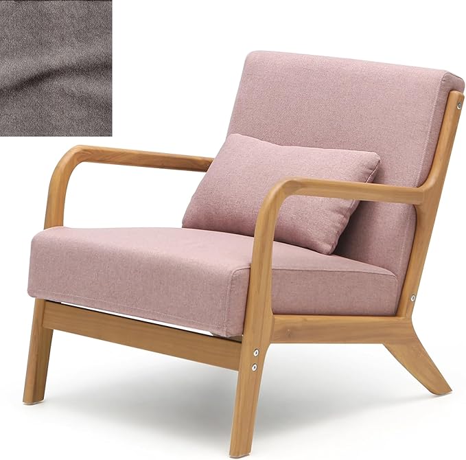 CottonColors Accent Chair Living Room Chairs &amp Reading Chair - Solid Wood Frame with Soft Cushion Removable Machine-Washable Cover(Pink Chair+Gray Chair Cover)