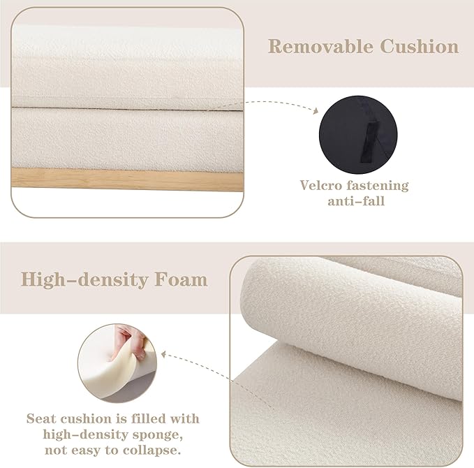Chifee &amp Vingol 54.3 End of Bed Bench Upholstered Boucle Bench for Bedroom Entryway White