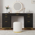 Black Desk with 7 Drawers 57 Executive Desk with Storage Black and Gold Desk for Home Office Makeup Vanity Desk with Golden Handle
