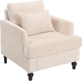 QQU Modern Upholstered Armchair Chenille Fabric Single Armchair with Cushions Living Room Lounge Chair Reading Chair with Solid Wood Frame Suitable for Bedroom Reception RoomBeige