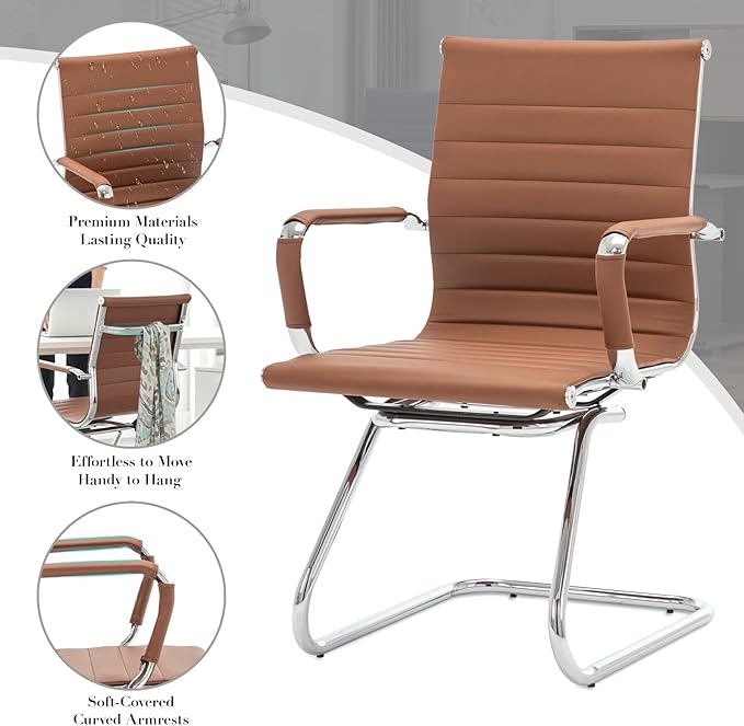 CIMOTA Waiting Room Chairs Set of 6 Leather Office Guest Chair Mid Back Reception Chairs with Sled Base for Meeting/Patient/Conference Room Coffee 6PCS