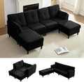 PUREMIND Sectional Couches for Living Room Modern Snow Velvet U-Shaped Sofa Couch with Double Chaise Upholstered 4 Seater Home Sofa for Living Room Apartment Office Black