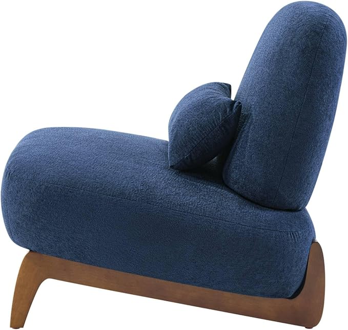 Modern Armless Accent Chair Cozy Comfy Upholstered Cloud Lounge Boucle Chairs with Wood Legs &amp Pillow Comfortable Reading Sofa Chair for Living Room Bedroom Apartment Balcony Blue