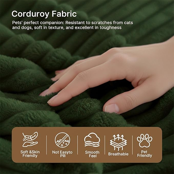 2-Seater Deep-Seat Corduroy Lounge Sleeper Sofa No Assembly Frameless Foam Cloud Couch Comfy Plush Double Seater for Living Room Bedroom Apartment Dorm Office（Green）