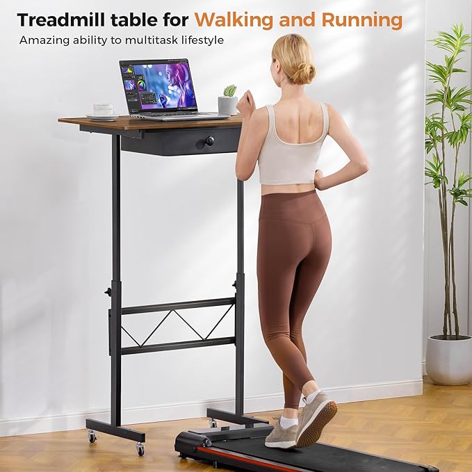 GTPLAYER Small Standing Desk Adjustable Height Small Computer Desk Mobile Portable Rolling Laptop Table with Wheels 32 Computer Workstation Sit Stand Desks Portable Standing Table Treadmill desks