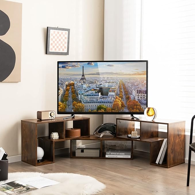 GOFLAME 3 Pieces TV Console Stand Modern Entertainment Center for 50 55 60 65 Inch Flat Screen TV Free Combination Bookcase for Storage &amp Display Suitable for Living Room Bedroom (Brown)