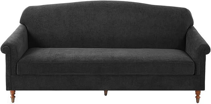 Christopher Knight Home Sola 77.5'' Modern Chenille Upholstered Loveseat Sofa with Rolled Armrest and Rubberwood Frame 2-Seater Home Sofa Living Room Comfy Couch for Hotel/Apartment Dark Grey