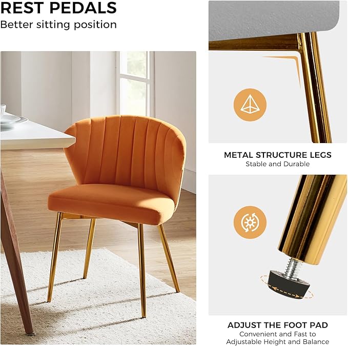 HULALA HOME Dining Chairs Set of 2 Velvet Upholstered Kitchen &amp Dining Room Chairs with Metal Legs Vanity Chair Armless Side Chairs for Living Room Bedroom Restaurant Channel Curved Backrest Ora