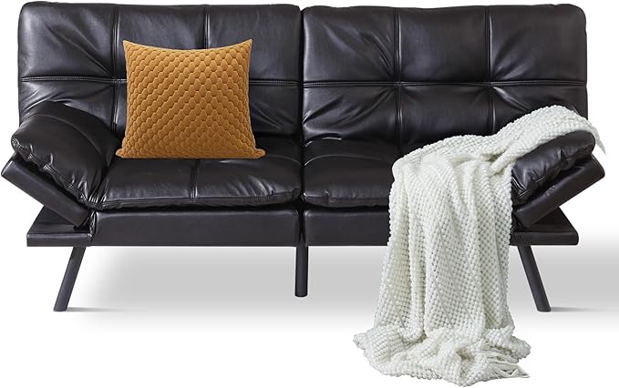 MUUEGM Futon Sofa Bed Convertible CouchMemory Foam Futon Sofa CouchSleeper Futons Sofa CouchesSmall Splitback Modern Loveseat Sofa Bed for Living RoomOfficeApartmentFaux LeatherBlack.