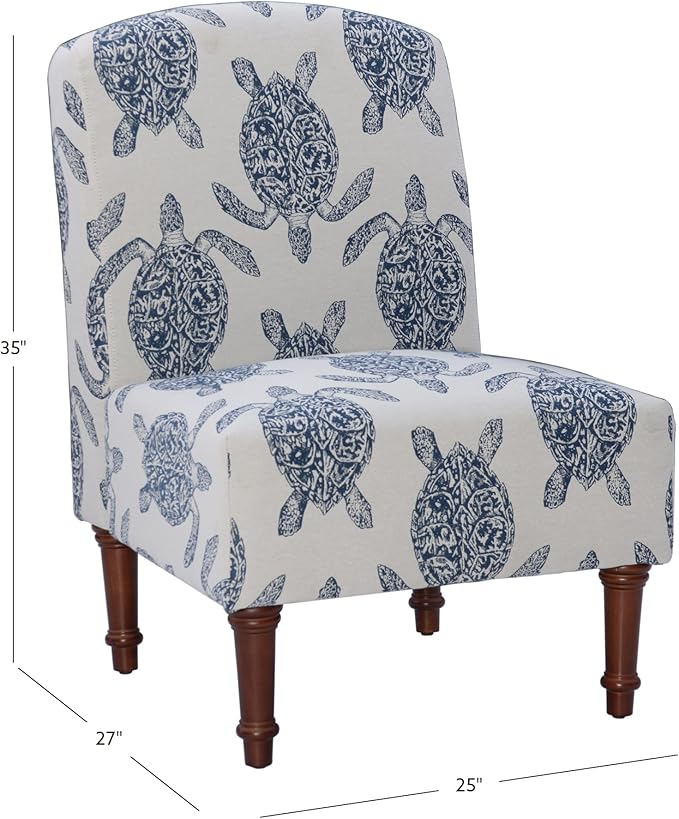 Powell Company Powell Markay Accent Chair 25W x 18.75D x 35H Ivory with Blue Sea Turtle Pattern Traditional Coastal Upholstered Armless 275 lbs Max Weight Indoor Use