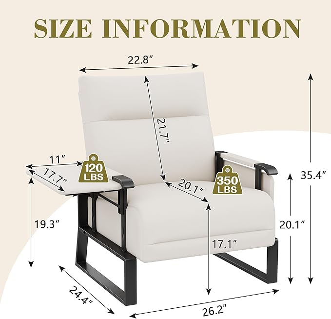 PU Leather Accent Chair Upholstered Armchair with Side Table for Bedroom Living Room Chairs Office Club Chair Beige