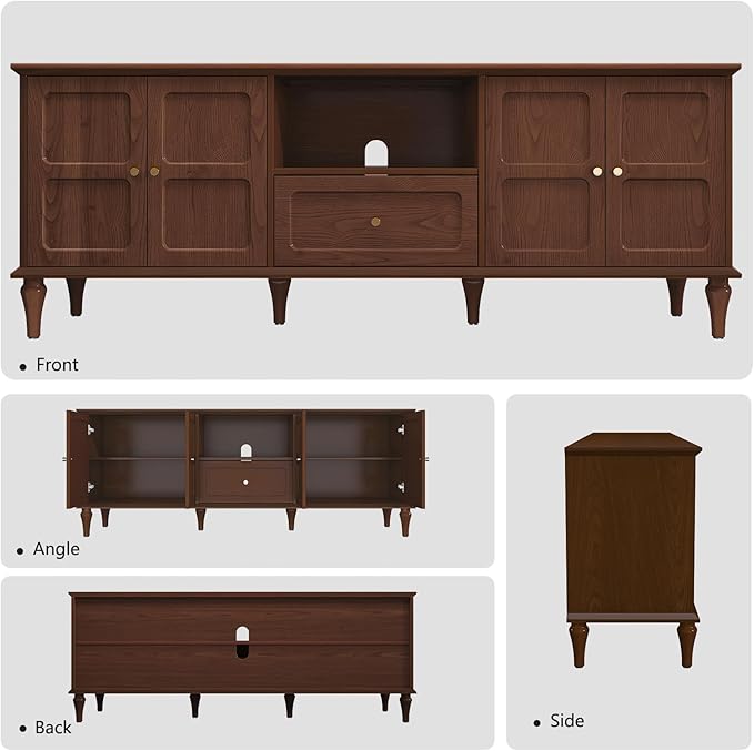 ARTPOWER 67'' Mid-Century Modern TV Stand with Storage Drawer and Doors Long TV Stand with Adjustable Shelves for 75 Inch TV for Living Room Bedroom Brown