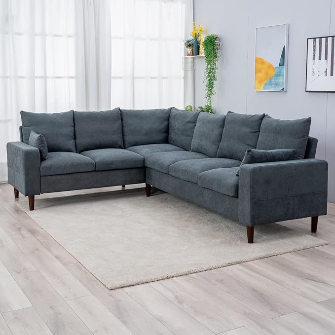 Panana Modern Upholstered L-Shape Sectional Sofa 2 Seater + 3 Seater Corner Couch for Living Room (Grey)