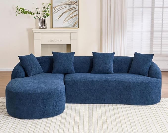 KEIKI L-Shaped Chenille Modular Sectional Couches with Chaise Lounge &amp 4 Pillows 3 Seater Oversized Upholstered Luxury Plush Cloud Sofa for Living Room Apartment Full Sponge Compression