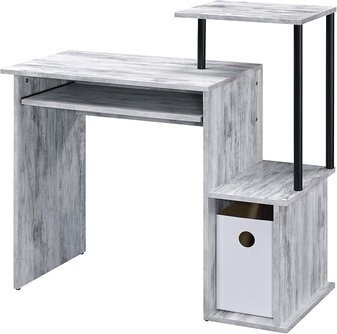 Rectangular Antique White and Black Work Study Computer Desk with Keyboard Tray Office Desk with Storage Spacious Surface
