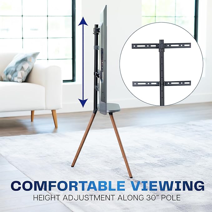VIVO Artistic Easel 43 to 65 inch LED LCD Screen Studio TV Display Stand TV Mount with Swivel and Storage Shelf Tripod Base Black Bracket Dark Walnut Legs STAND-TV65A-S