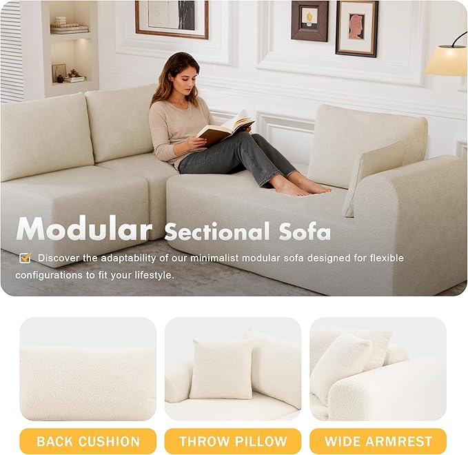 104 Modular Sectional Sofa with L-Shape Chaise Modern Upholstered Cloud Couches for Living Room Bedroom No Assembly Required Cream