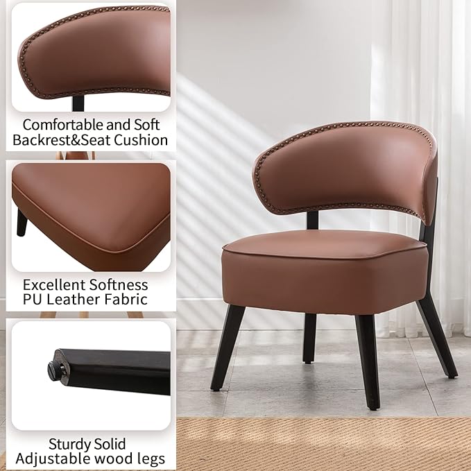 Generic Modern PU Leather Upholstery Chair Living Room Leisure Sofa ChairArmless Reading Chair for Living Room Bedroom Waiting Room with Rivet Trimfor Bedroom Home ReceptionBrown Light Coffee