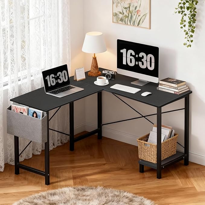 Alpen L Shaped Desk 50 Inch Computer Desk Gaming Table Corner Desk for Small Space Home Office Desk with CPU Stand and Side Storage Bag Sturdy Writing Workstation for Bedroom Black