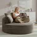 Oversized Round Lounge Chair Indoor Corduroy Upholstered Deep Seat Cloud Circle Sofa Chair Fluffy Boneless Sleeper Chair for Reading &amp Lounging No Assembly Required (Camel)