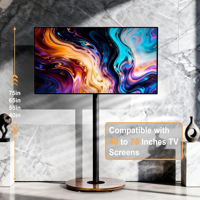 unho Black Rolling tv Stands for Living Room Swivel Portable tv Stand on Wheels for 40-75 Inch LCD LED OLED TVs Height Adjustable&ampWood Basecorner tv Stand Mobile TV Cart Holds up to 110Lbs