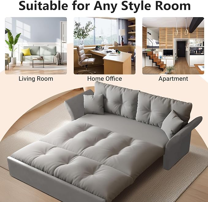 74.8 Queen Pull Out Sofa Bed 3-in-1 Convertible Sleeper Sofa Velvet Small Loveseat for Small Spaces Comfy Cloud Pullout Couches Multi-Functional Couches for Living Room Apartment and Office