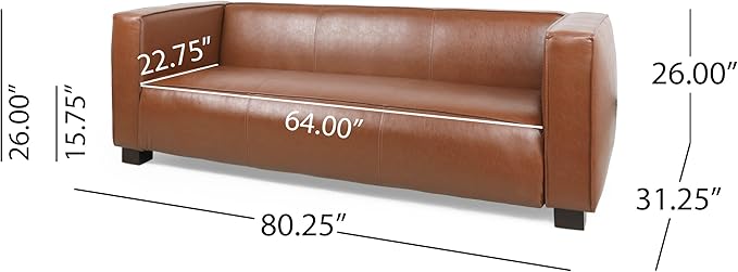 80.25 PU Leather Upholstered Couch Modern 3 Seater Sofa with Tufted Back and Square Arms Nailhead Sofa for Living Room Office Apartment Small Space Light Brown