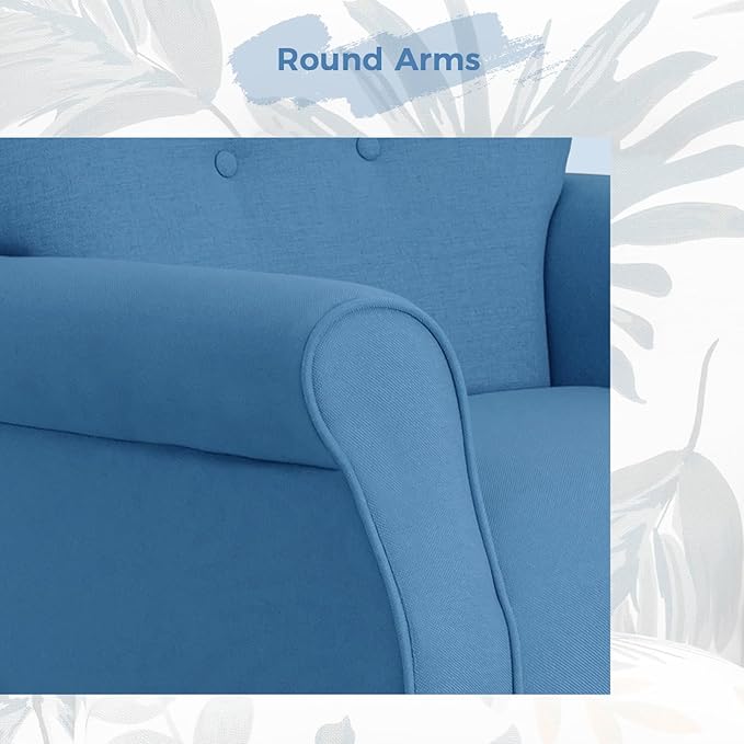MELLCOM Mid Century Wingback Arm ChairModern Upholstered Fabric High Back Accent Chair with Wood LegsUpholstered Single Sofa Club Chair for Living Room Bedroom Home Office Blue