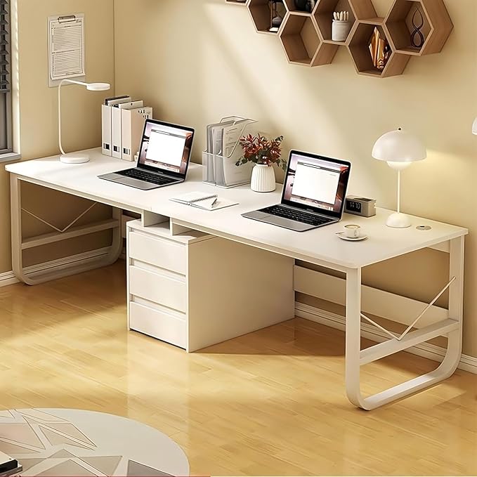Two Person Desk with 3 Drawers Large Double Study Writing Table Wooden 2 Person Gaming Desk Computer Table Dual Workstation for Home Office(White200cm/78.74in)