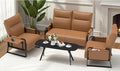 Faux Leather Sectional Couches for Living Room 3 Piece Loveseat and Chair Set with Flip Up Tray Tables Side Pockets Modern Modular Sectional Sofa for Office (2-Seat+1-Seat+1-Seat Brown)